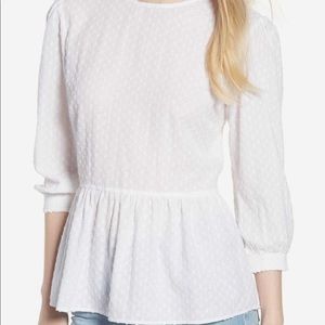 NWT Hinge Swiss Dot Peplum Top